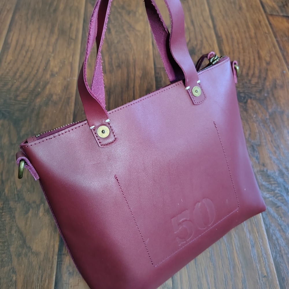 FEED Burgundy Leather Handbag Tote Bag - Picture 2 of 8